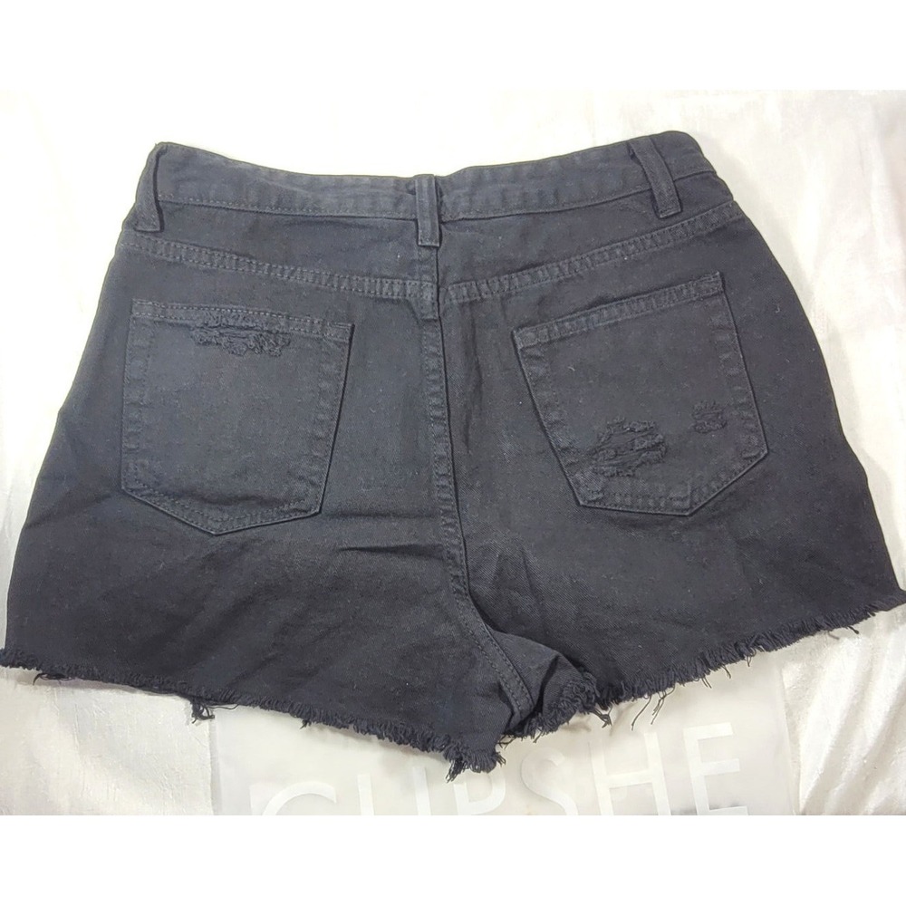 Cupshe Women's Ripped Distressed Solid Black Denim Jean Shorts - Sz Medium - Picture 5 of 5